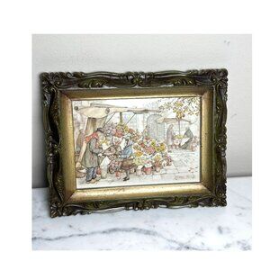 Vintage Anton Pieck 3D Paper Tole Diorama Market Scene Ornate Wall Art Home Deco